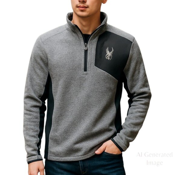 Spyder Mens Fleece Lined Sports Sweater 1/4 Zip Pullover Gray Black Size L - Picture 1 of 11